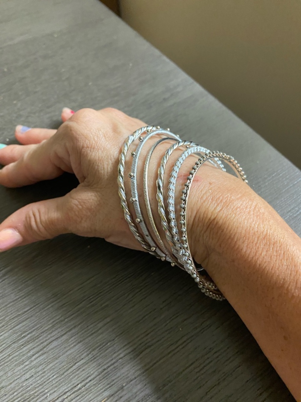 Silver Multi-Texture Bangle Bracelet Set - Women Jewelry